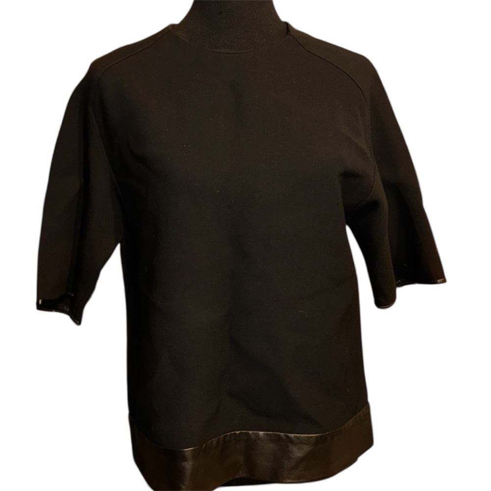 3.1 Phillip Lim black wool blend blouse leather trim size 6